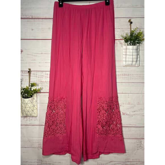 Pink Crochet Paneled Wide Leg Pants | Women's Large - Picture 1 of 4